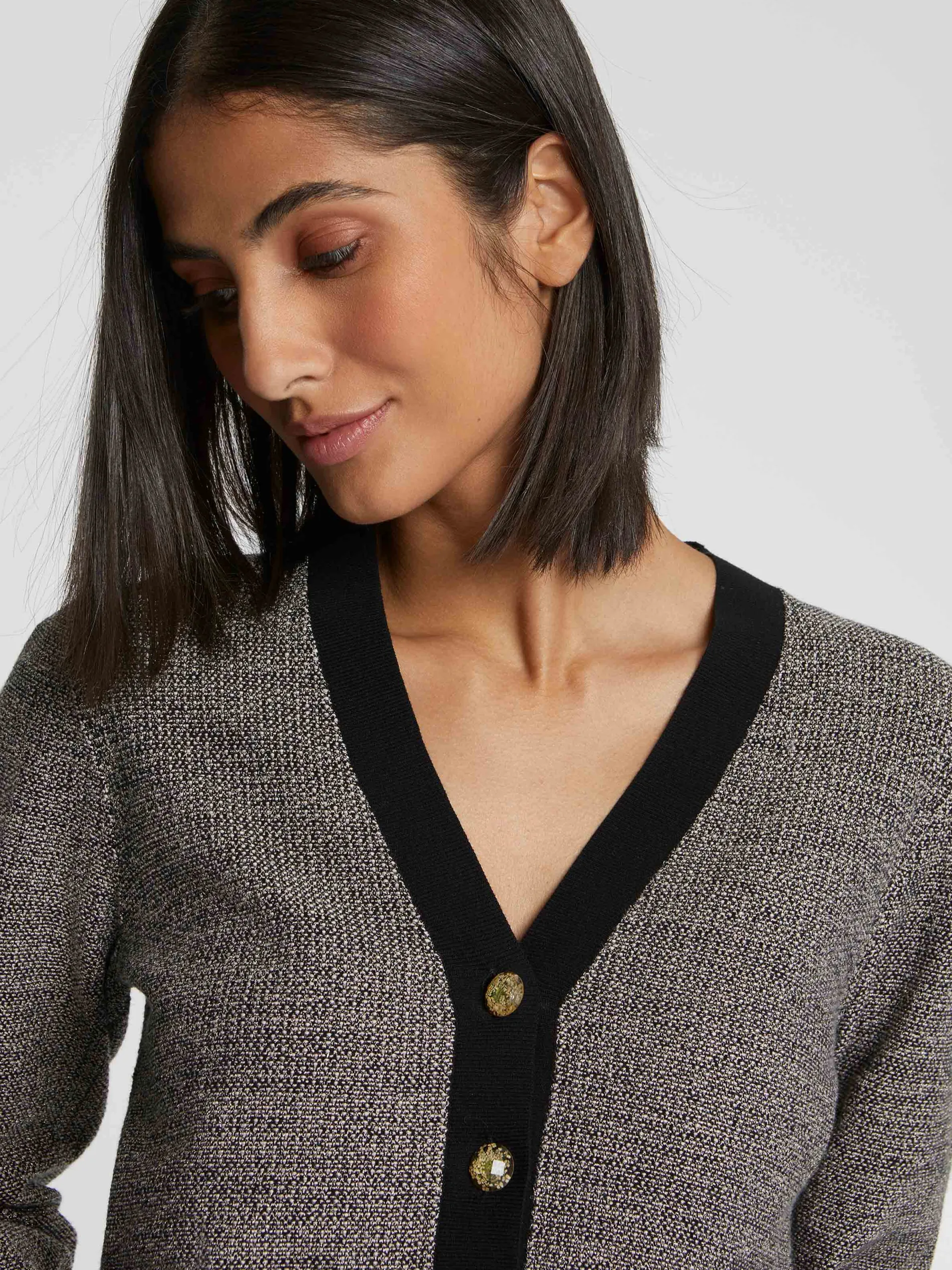 Paule Ka Cardigan A Bouton Bijou En Tweed<Femme Pulls Et Cardigans