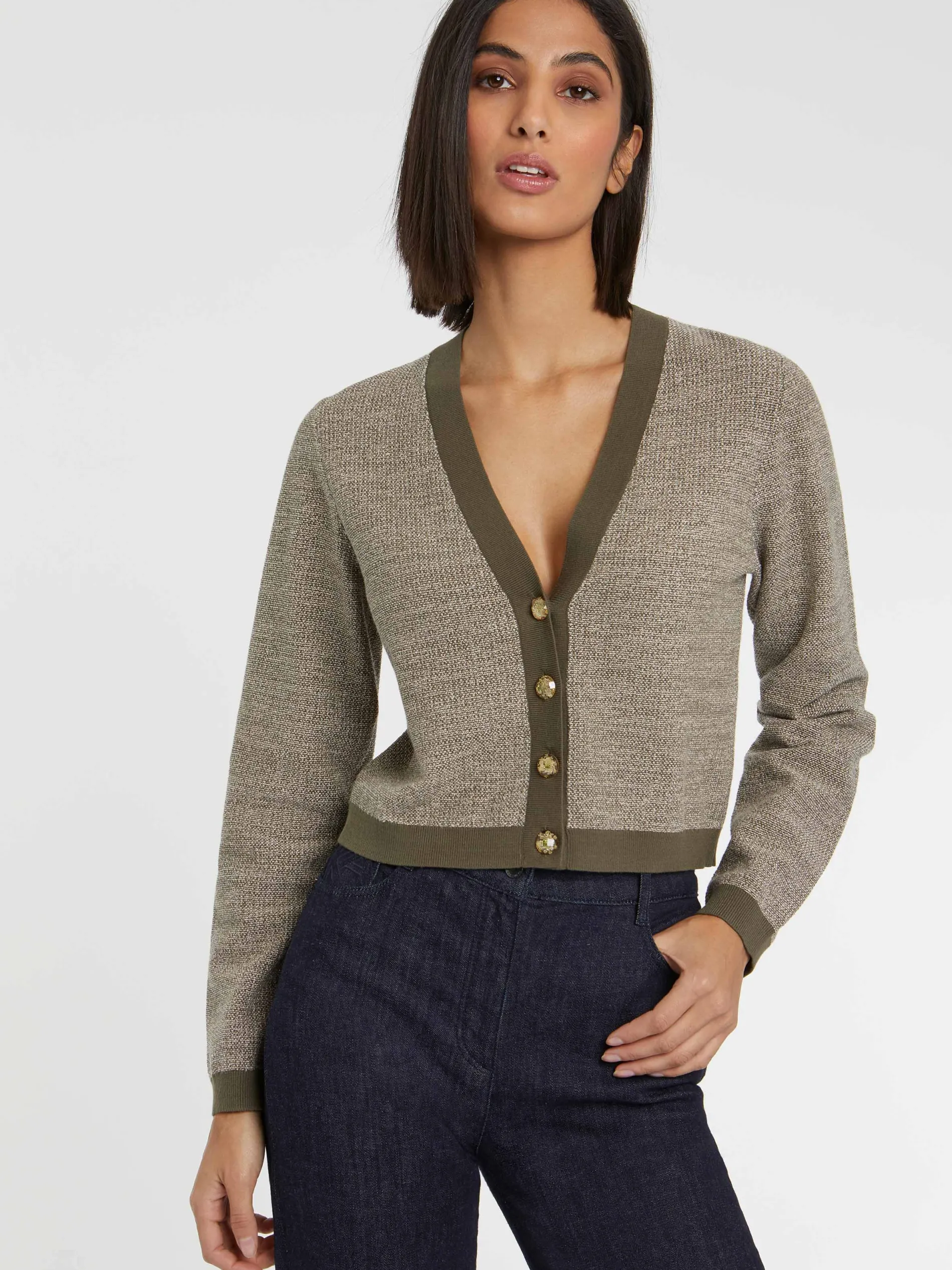Paule Ka Cardigan A Bouton Bijou En Tweed<Femme Pulls Et Cardigans