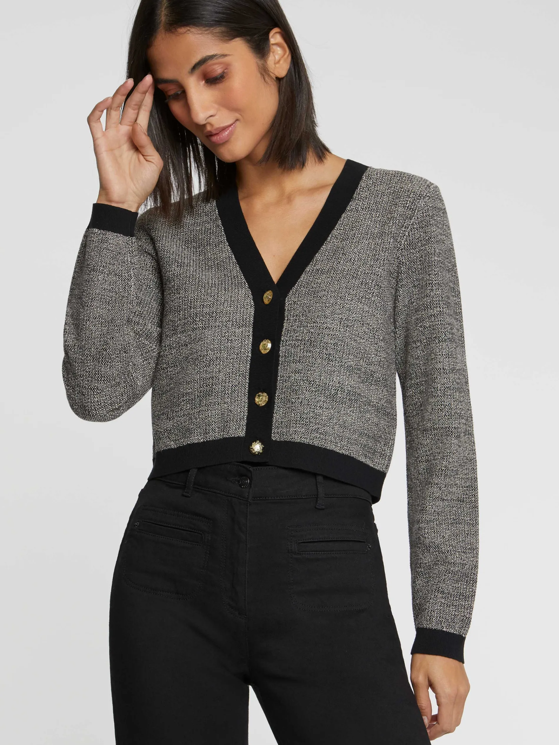 Paule Ka Cardigan A Bouton Bijou En Tweed<Femme Pulls Et Cardigans