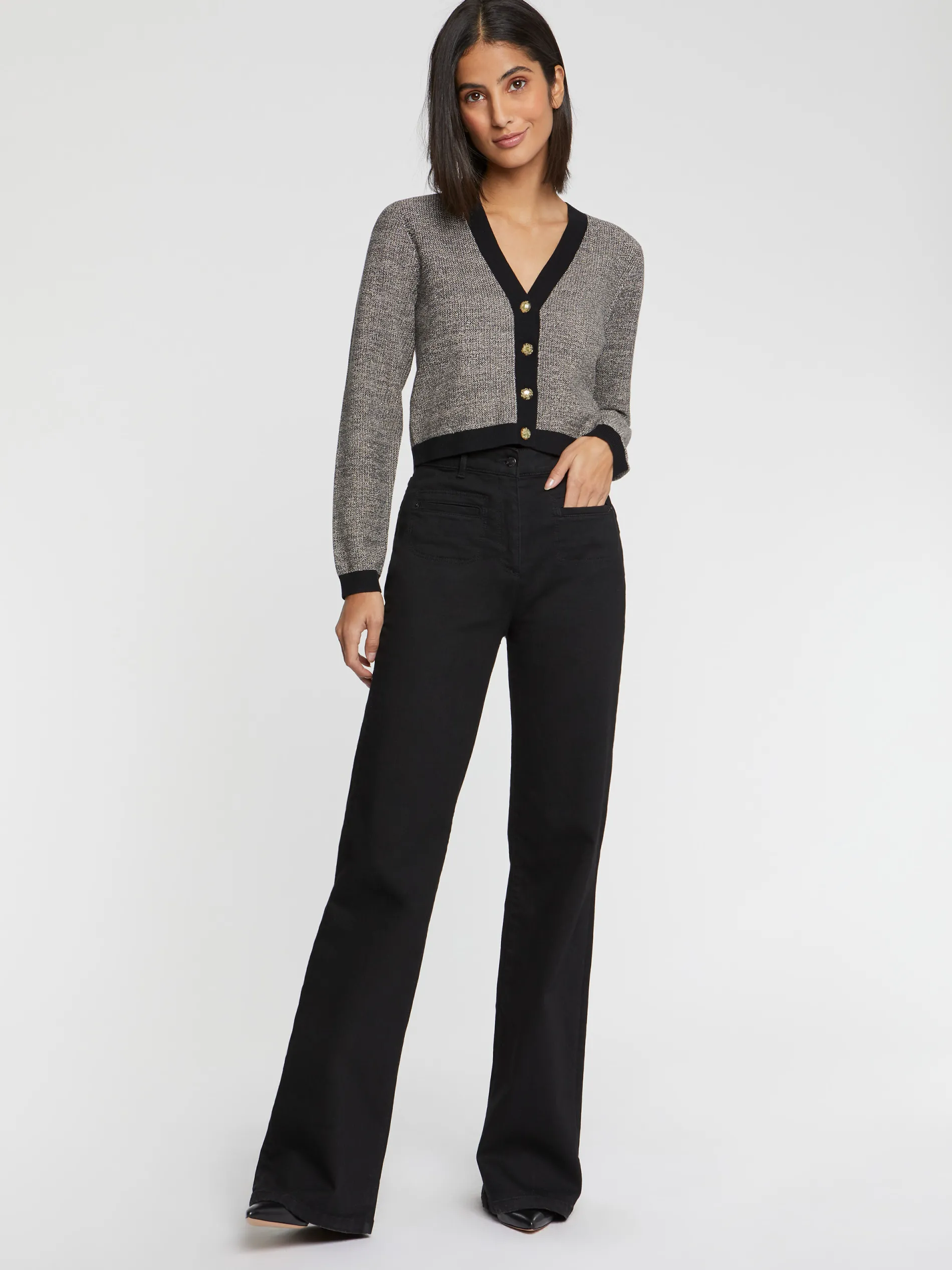 Paule Ka Cardigan A Bouton Bijou En Tweed<Femme Pulls Et Cardigans