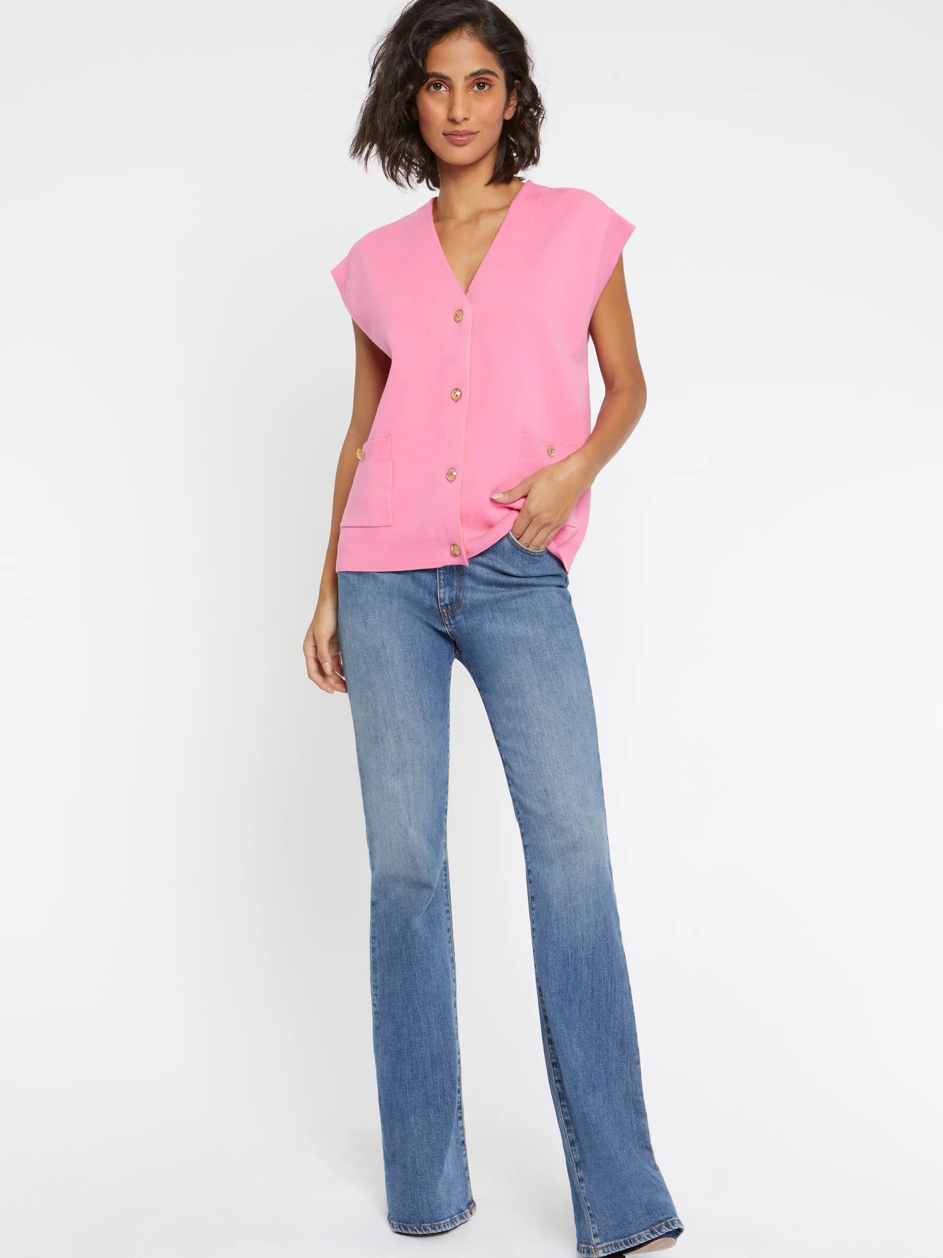 Paule Ka Gilet Sans Manches Double Face A Boutons Bijou<Femme Pulls Et Cardigans