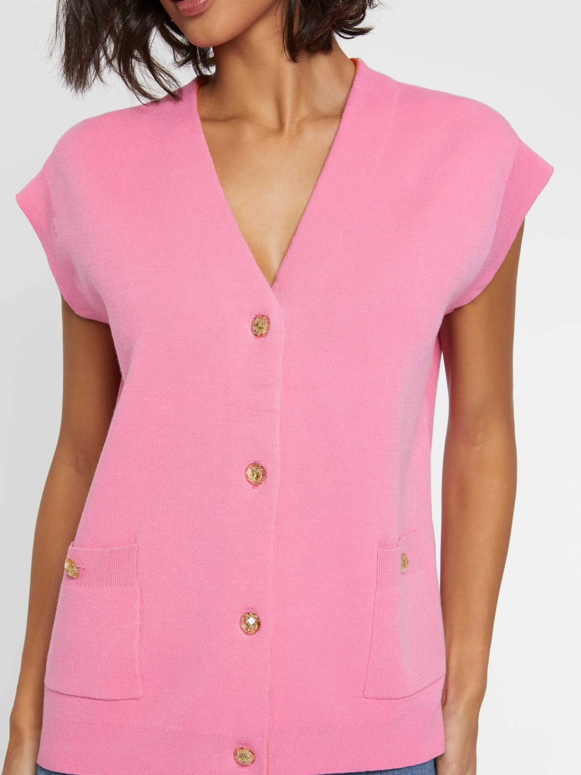 Paule Ka Gilet Sans Manches Double Face A Boutons Bijou<Femme Pulls Et Cardigans