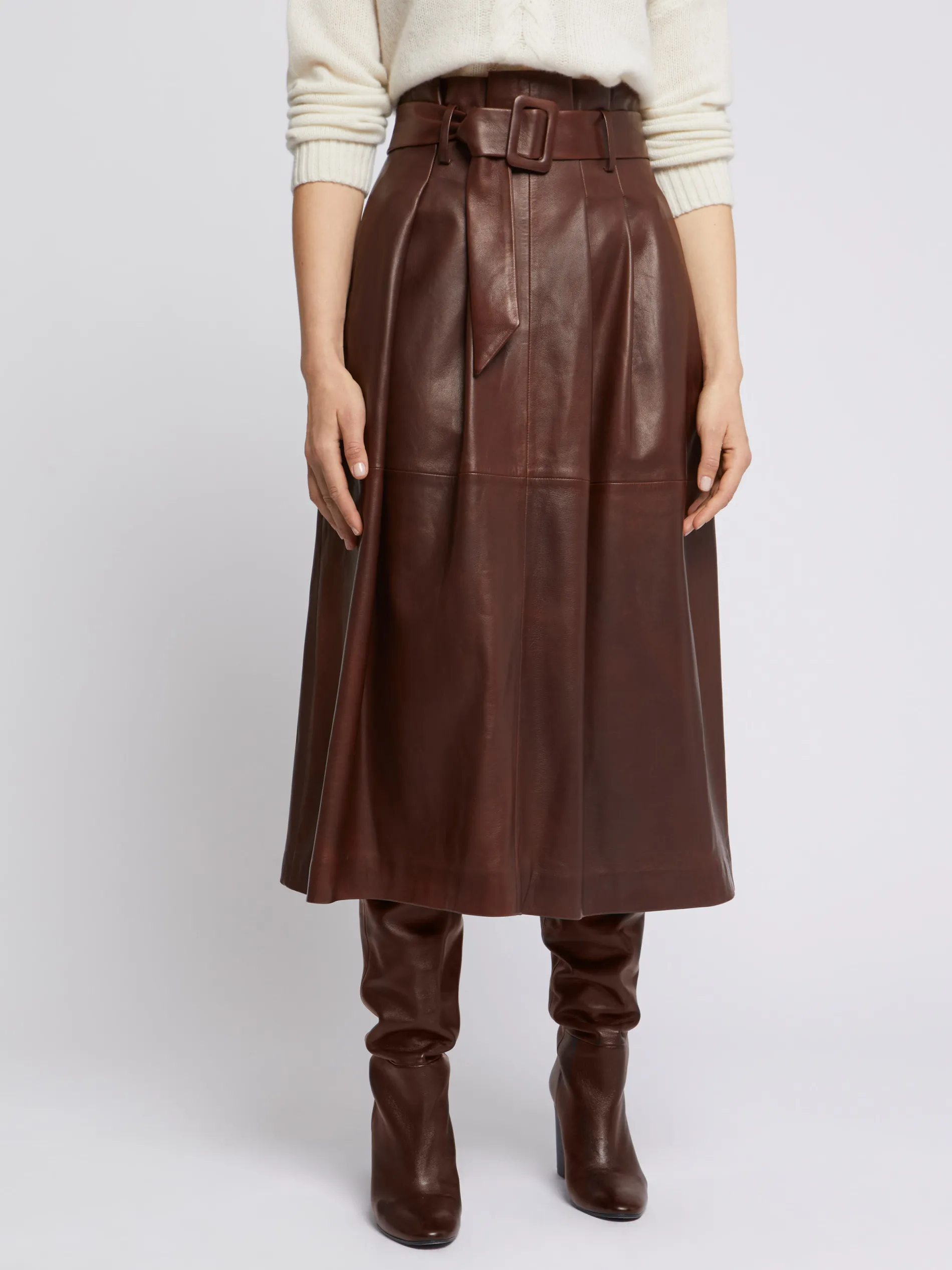Paule Ka Jupe Longue Ceinturee En Cuir D'Agneau<Femme Jupes