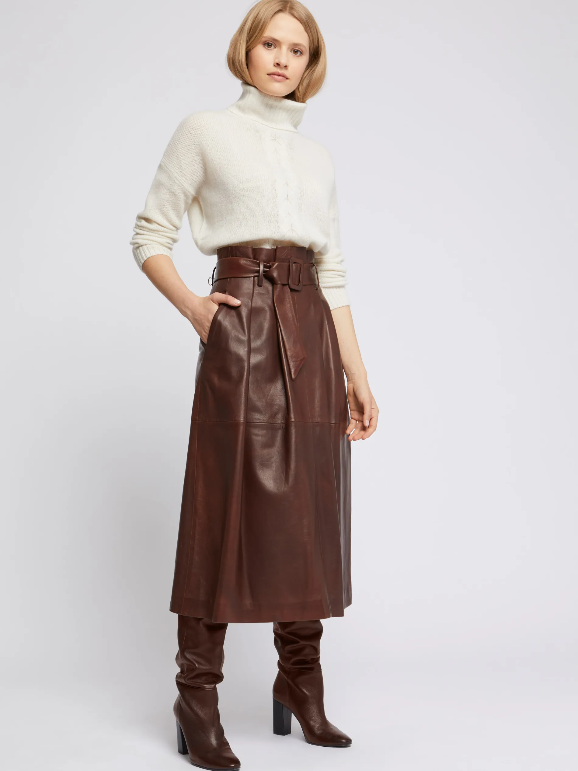 Paule Ka Jupe Longue Ceinturee En Cuir D'Agneau<Femme Jupes