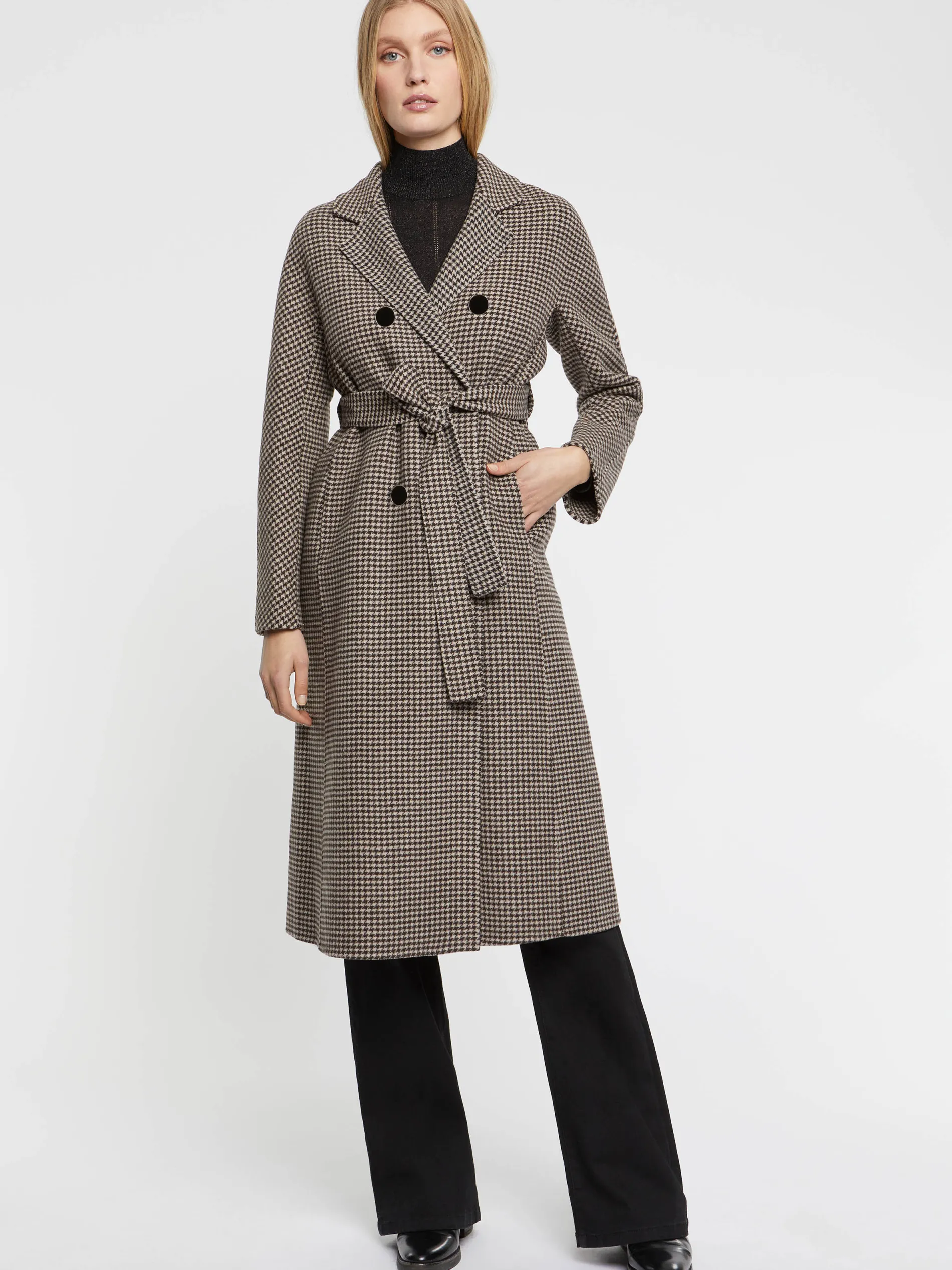 Paule Ka Manteau Long A Motifs Pied-De-Poule En Laine<Femme Manteaux