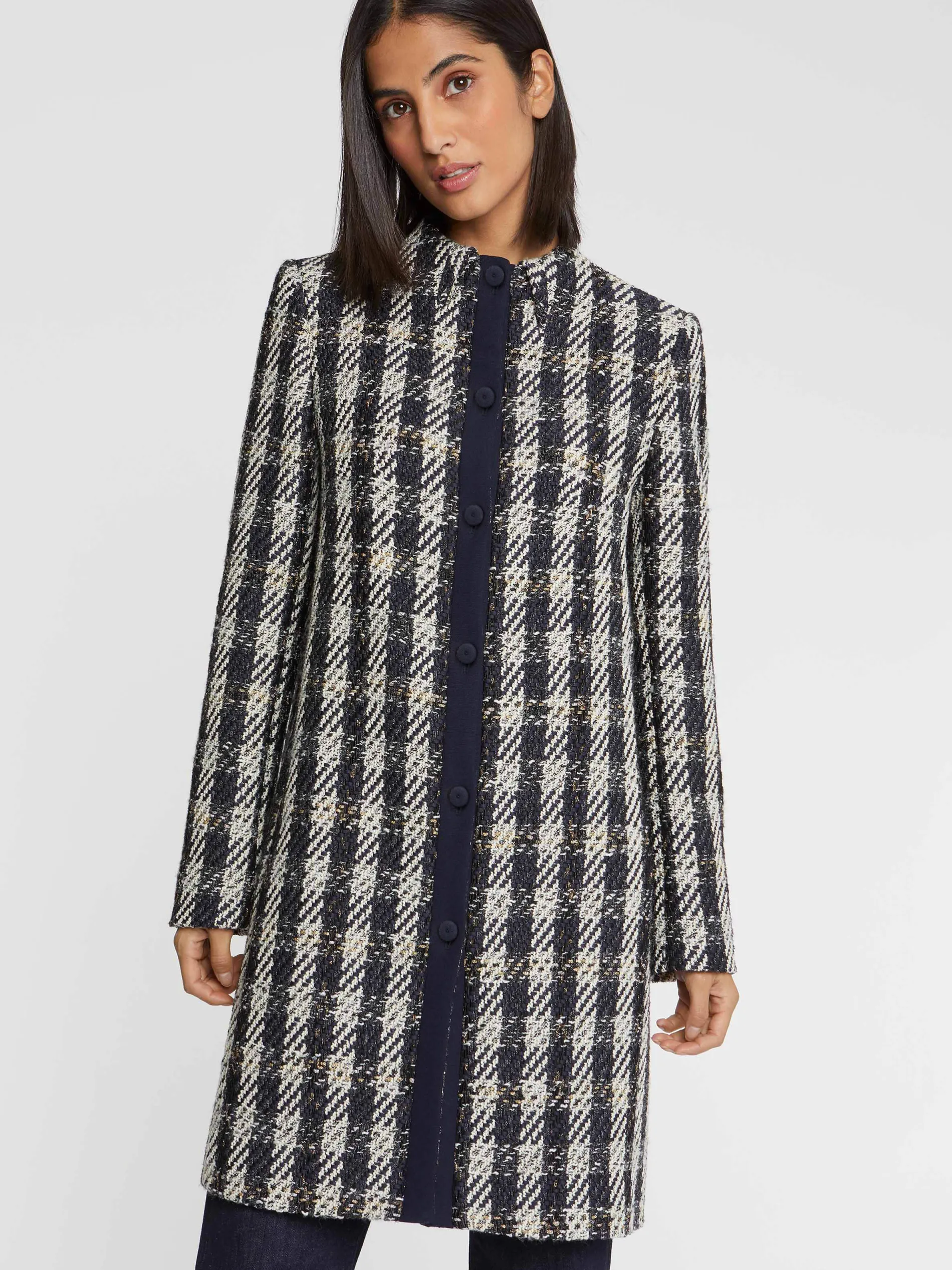 Paule Ka Manteau Mi-Long En Tweed Pied-De-Coq<Femme Manteaux