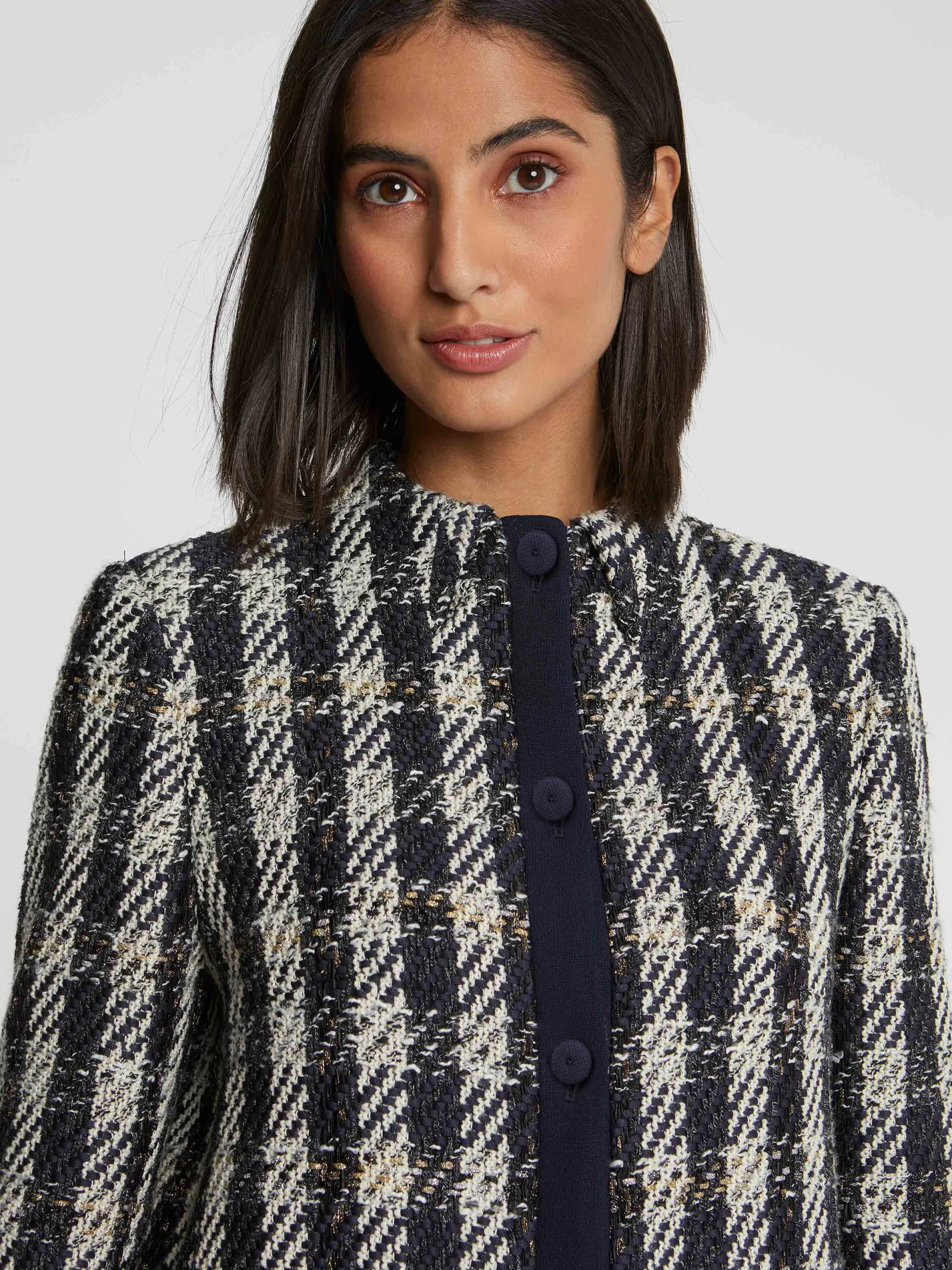 Paule Ka Manteau Mi-Long En Tweed Pied-De-Coq<Femme Manteaux