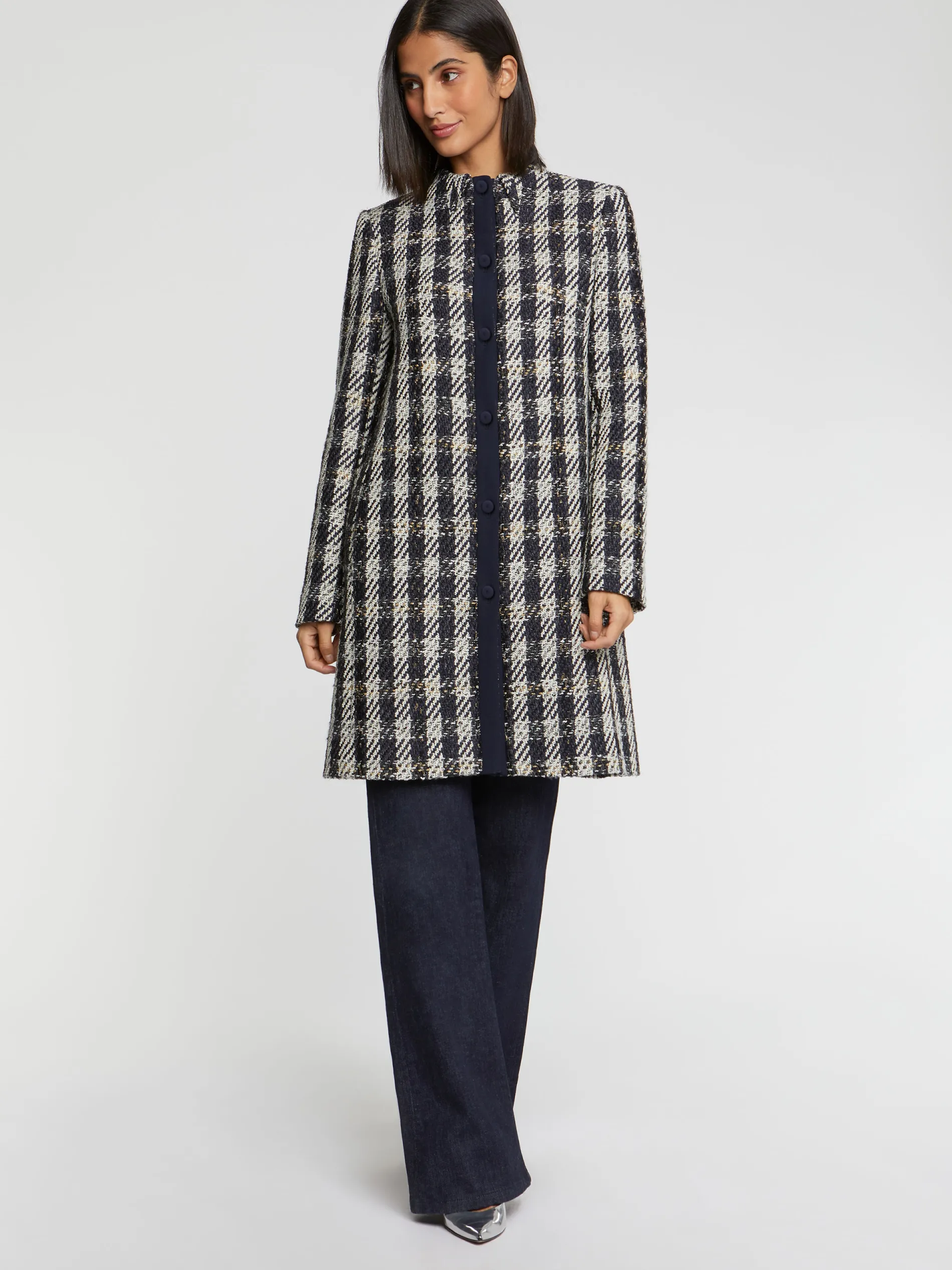 Paule Ka Manteau Mi-Long En Tweed Pied-De-Coq<Femme Manteaux
