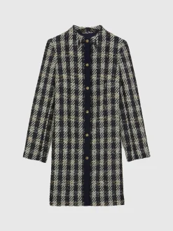 Paule Ka Manteau Mi-Long En Tweed Pied-De-Coq<Femme Manteaux