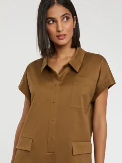 Paule Ka Mini Robe Chemise En Satin De Coton<Femme Robes