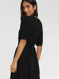 Paule Ka Robe Midi Ceinturee En Crepe Envers Satin<Femme Robes
