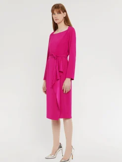 Paule Ka Robe Mi-Longue A Pan Ceinturee En Crepe Envers Satin<Femme Robes